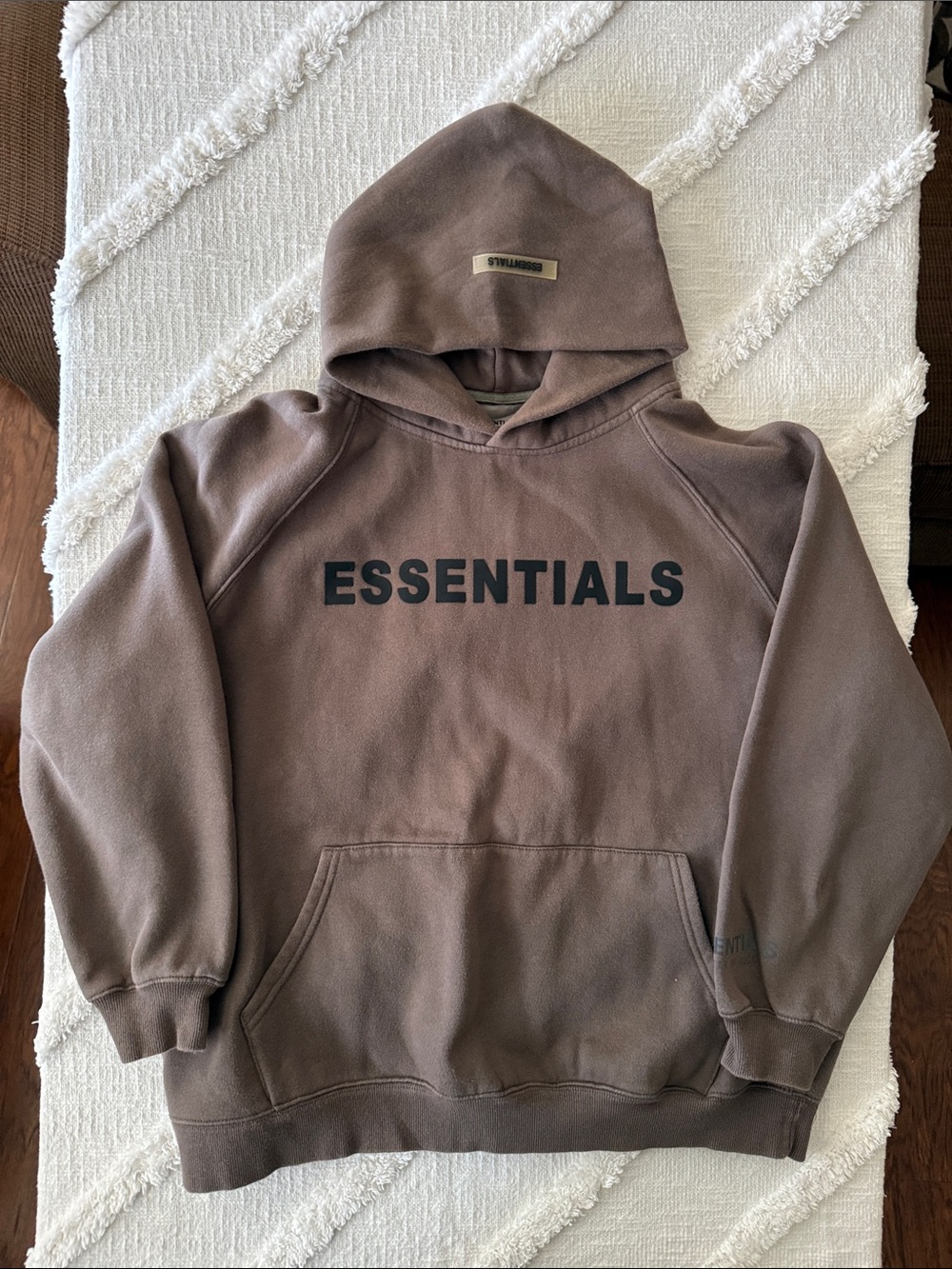 ESSENTIALS Brown Logo Pullover Hoodie